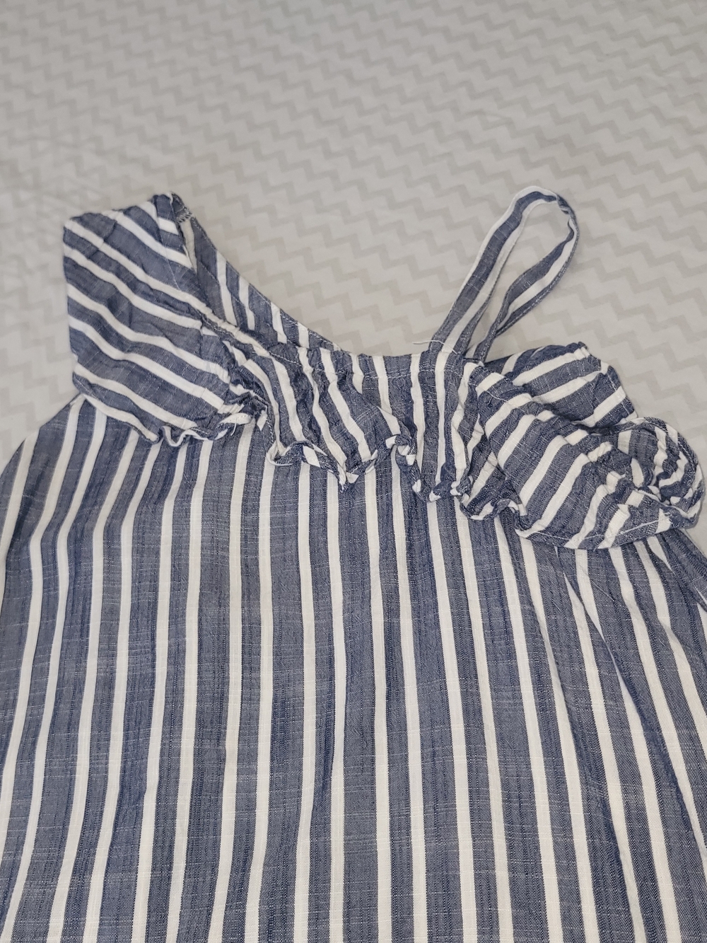 Girls Blue & White One-Shoulder Ruffle Stripe Dress Coastal Summer - Picture 4 of 11